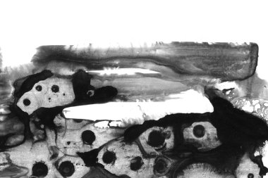 Soyut mürekkep arkaplanı. Mermer tarzı. Beyaz kağıda siyah boya dokusu. Ağ ve oyun tasarımı için duvar kağıdı. Grunge çamur sanatı. Kalem suyunun makro resmi. Koyu Smear