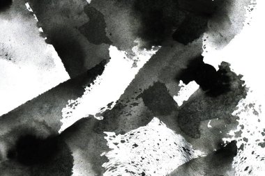 Soyut mürekkep arkaplanı. Mermer tarzı. Beyaz kağıda siyah boya dokusu. Ağ ve oyun tasarımı için duvar kağıdı. Grunge çamur sanatı. Kalem suyunun makro resmi. Koyu Smear