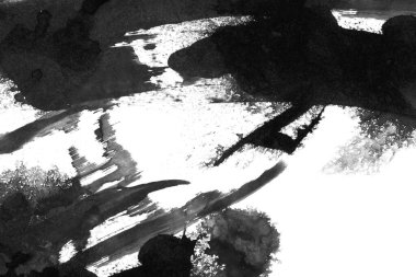 Soyut mürekkep arkaplanı. Mermer tarzı. Beyaz kağıda siyah boya dokusu. Ağ ve oyun tasarımı için duvar kağıdı. Grunge çamur sanatı. Kalem suyunun makro resmi. Koyu Smear