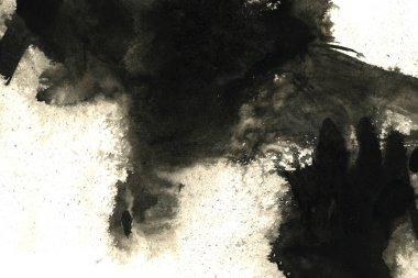 Soyut mürekkep arkaplanı. Mermer tarzı. Beyaz kağıda siyah boya dokusu. Ağ ve oyun tasarımı için duvar kağıdı. Grunge çamur sanatı. Kalem suyunun makro resmi. Koyu Smear