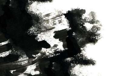 Soyut mürekkep arkaplanı. Mermer tarzı. Beyaz kağıda siyah boya dokusu. Ağ ve oyun tasarımı için duvar kağıdı. Grunge çamur sanatı. Kalem suyunun makro resmi. Koyu Smear