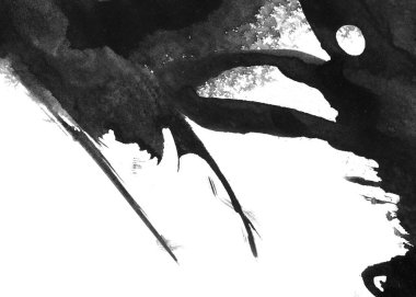 Soyut mürekkep arkaplanı. Mermer tarzı. Beyaz kağıda siyah boya dokusu. Ağ ve oyun tasarımı için duvar kağıdı. Grunge çamur sanatı. Kalem suyunun makro resmi. Koyu Smear