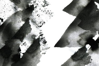 Soyut mürekkep arkaplanı. Mermer tarzı. Beyaz kağıda siyah boya dokusu. Ağ ve oyun tasarımı için duvar kağıdı. Grunge çamur sanatı. Kalem suyunun makro resmi. Koyu Smear