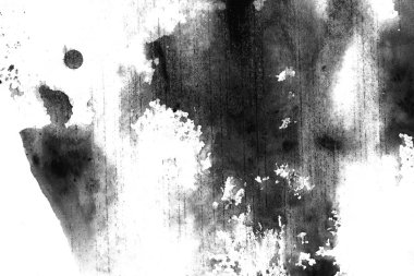 Soyut mürekkep arkaplanı. Mermer tarzı. Beyaz kağıda siyah boya dokusu. Ağ ve oyun tasarımı için duvar kağıdı. Grunge çamur sanatı. Kalem suyunun makro resmi. Koyu Smear