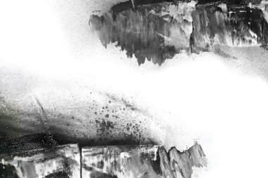 Soyut grafiti arkaplanı. Hava fırçası efektli duvar kâğıdı. Beyaz kağıda siyah akrilik boya dokusu. Dağınık çamur sanatı. Makro sprey boya. El yapımı grunge arka plan