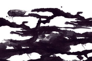 Soyut mürekkep arkaplanı. Mermer tarzı. Beyaz kağıda siyah boya dokusu. Ağ ve oyun tasarımı için duvar kağıdı. Grunge çamur sanatı. Kalem suyunun makro resmi. Koyu Smear