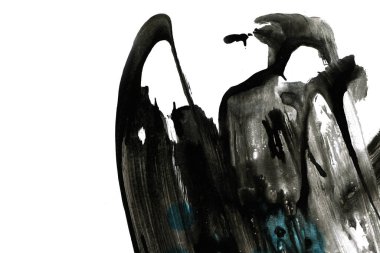 Soyut mürekkep arkaplanı. Mermer tarzı. Beyaz kağıda siyah boya dokusu. Ağ ve oyun tasarımı için duvar kağıdı. Grunge çamur sanatı. Kalem suyunun makro resmi. Koyu Smear