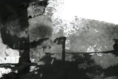 Soyut mürekkep arkaplanı. Mermer tarzı. Beyaz kağıda siyah boya dokusu. Ağ ve oyun tasarımı için duvar kağıdı. Grunge çamur sanatı. Kalem suyunun makro resmi. Koyu Smear