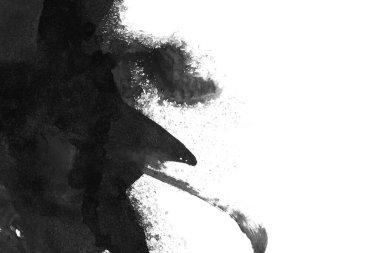 Soyut mürekkep arkaplanı. Mermer tarzı. Beyaz kağıda siyah boya dokusu. Ağ ve oyun tasarımı için duvar kağıdı. Grunge çamur sanatı. Kalem suyunun makro resmi. Koyu Smear