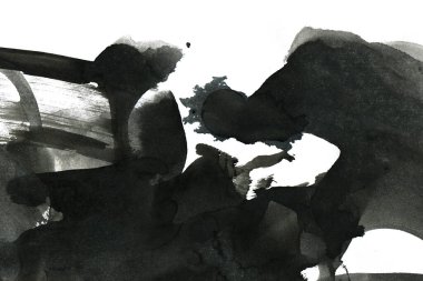 Soyut mürekkep arkaplanı. Mermer tarzı. Beyaz kağıda siyah boya dokusu. Ağ ve oyun tasarımı için duvar kağıdı. Grunge çamur sanatı. Kalem suyunun makro resmi. Koyu Smear