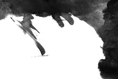 Soyut mürekkep arkaplanı. Mermer tarzı. Beyaz kağıda siyah boya dokusu. Ağ ve oyun tasarımı için duvar kağıdı. Grunge çamur sanatı. Kalem suyunun makro resmi. Koyu Smear