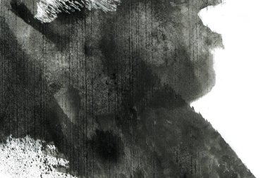 Soyut mürekkep arkaplanı. Mermer tarzı. Beyaz kağıda siyah boya dokusu. Ağ ve oyun tasarımı için duvar kağıdı. Grunge çamur sanatı. Kalem suyunun makro resmi. Koyu Smear