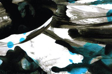 Soyut mürekkep arkaplanı. Mermer tarzı. Beyaz kağıda siyah boya dokusu. Ağ ve oyun tasarımı için duvar kağıdı. Grunge çamur sanatı. Kalem suyunun makro resmi. Koyu Smear