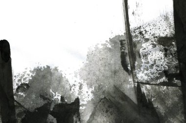 Soyut mürekkep arkaplanı. Mermer tarzı. Beyaz kağıda siyah boya dokusu. Ağ ve oyun tasarımı için duvar kağıdı. Grunge çamur sanatı. Kalem suyunun makro resmi. Koyu Smear