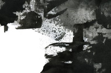 Soyut mürekkep arkaplanı. Mermer tarzı. Beyaz kağıda siyah boya dokusu. Ağ ve oyun tasarımı için duvar kağıdı. Grunge çamur sanatı. Kalem suyunun makro resmi. Koyu Smear