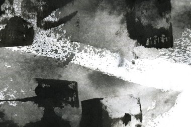 Soyut mürekkep arkaplanı. Mermer tarzı. Beyaz kağıda siyah boya dokusu. Ağ ve oyun tasarımı için duvar kağıdı. Grunge çamur sanatı. Kalem suyunun makro resmi. Koyu Smear