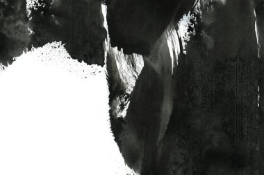 Soyut mürekkep arkaplanı. Mermer tarzı. Beyaz kağıda siyah boya dokusu. Ağ ve oyun tasarımı için duvar kağıdı. Grunge çamur sanatı. Kalem suyunun makro resmi. Koyu Smear