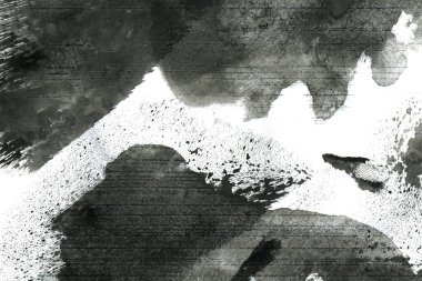 Soyut mürekkep arkaplanı. Mermer tarzı. Beyaz kağıda siyah boya dokusu. Ağ ve oyun tasarımı için duvar kağıdı. Grunge çamur sanatı. Kalem suyunun makro resmi. Koyu Smear