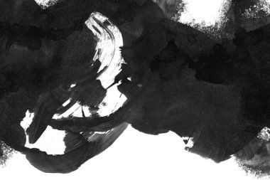 Soyut mürekkep arkaplanı. Mermer tarzı. Beyaz kağıda siyah boya dokusu. Ağ ve oyun tasarımı için duvar kağıdı. Grunge çamur sanatı. Kalem suyunun makro resmi. Koyu Smear