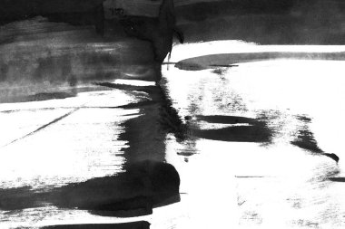 Soyut mürekkep arkaplanı. Mermer tarzı. Beyaz kağıda siyah boya dokusu. Ağ ve oyun tasarımı için duvar kağıdı. Grunge çamur sanatı. Kalem suyunun makro resmi. Koyu Smear