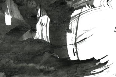 Soyut mürekkep arkaplanı. Mermer tarzı. Beyaz kağıda siyah boya dokusu. Ağ ve oyun tasarımı için duvar kağıdı. Grunge çamur sanatı. Kalem suyunun makro resmi. Koyu Smear