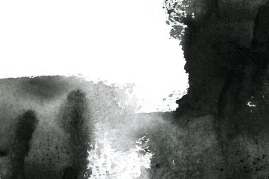 Soyut mürekkep arkaplanı. Mermer tarzı. Beyaz kağıda siyah boya dokusu. Ağ ve oyun tasarımı için duvar kağıdı. Grunge çamur sanatı. Kalem suyunun makro resmi. Koyu Smear