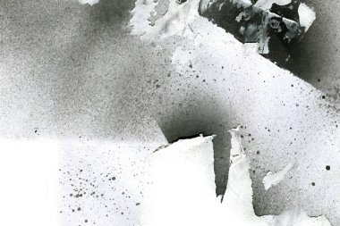 Soyut grafiti arkaplanı. Hava fırçası efektli duvar kâğıdı. Beyaz kağıda siyah akrilik boya dokusu. Dağınık çamur sanatı. Makro sprey boya. El yapımı grunge arka plan