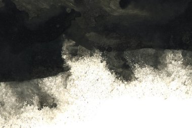 Soyut mürekkep arkaplanı. Mermer tarzı. Beyaz kağıda siyah boya dokusu. Ağ ve oyun tasarımı için duvar kağıdı. Grunge çamur sanatı. Kalem suyunun makro resmi. Koyu Smear