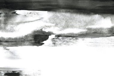 Soyut mürekkep arkaplanı. Mermer tarzı. Beyaz kağıda siyah boya dokusu. Ağ ve oyun tasarımı için duvar kağıdı. Grunge çamur sanatı. Kalem suyunun makro resmi. Koyu Smear