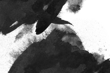 Soyut mürekkep arkaplanı. Mermer tarzı. Beyaz kağıda siyah boya dokusu. Ağ ve oyun tasarımı için duvar kağıdı. Grunge çamur sanatı. Kalem suyunun makro resmi. Koyu Smear