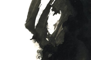 Soyut mürekkep arkaplanı. Mermer tarzı. Beyaz kağıda siyah boya dokusu. Ağ ve oyun tasarımı için duvar kağıdı. Grunge çamur sanatı. Kalem suyunun makro resmi. Koyu Smear