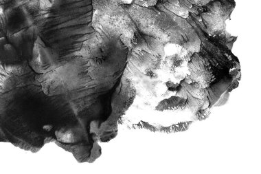 Soyut mürekkep arkaplanı. Mermer tarzı. Beyaz kağıda siyah boya dokusu. Ağ ve oyun tasarımı için duvar kağıdı. Grunge çamur sanatı. Kalem suyunun makro resmi. Koyu Smear