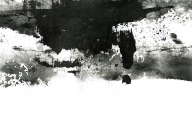 Soyut mürekkep arkaplanı. Mermer tarzı. Beyaz kağıda siyah boya dokusu. Ağ ve oyun tasarımı için duvar kağıdı. Grunge çamur sanatı. Kalem suyunun makro resmi. Koyu Smear