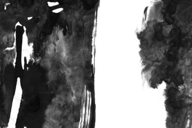 Soyut mürekkep arkaplanı. Mermer tarzı. Beyaz kağıda siyah boya dokusu. Ağ ve oyun tasarımı için duvar kağıdı. Grunge çamur sanatı. Kalem suyunun makro resmi. Koyu Smear