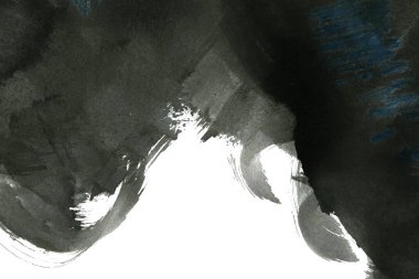 Soyut mürekkep arkaplanı. Mermer tarzı. Beyaz kağıda siyah boya dokusu. Ağ ve oyun tasarımı için duvar kağıdı. Grunge çamur sanatı. Kalem suyunun makro resmi. Koyu Smear