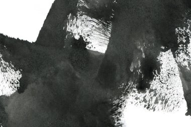 Soyut mürekkep arkaplanı. Mermer tarzı. Beyaz kağıda siyah boya dokusu. Ağ ve oyun tasarımı için duvar kağıdı. Grunge çamur sanatı. Kalem suyunun makro resmi. Koyu Smear