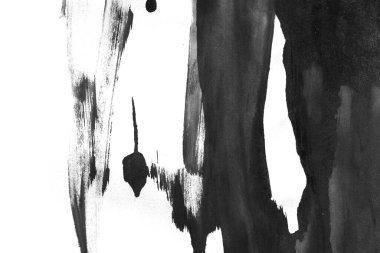 Soyut mürekkep arkaplanı. Mermer tarzı. Beyaz kağıda siyah boya dokusu. Ağ ve oyun tasarımı için duvar kağıdı. Grunge çamur sanatı. Kalem suyunun makro resmi. Koyu Smear