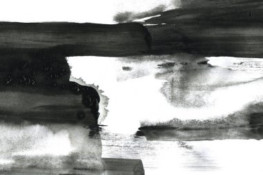 Soyut mürekkep arkaplanı. Mermer tarzı. Beyaz kağıda siyah boya dokusu. Ağ ve oyun tasarımı için duvar kağıdı. Grunge çamur sanatı. Kalem suyunun makro resmi. Koyu Smear