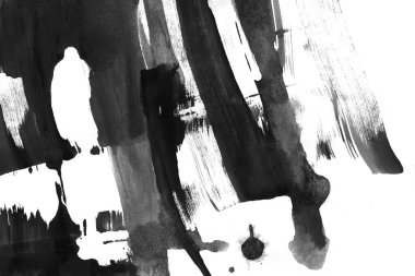 Soyut mürekkep arkaplanı. Mermer tarzı. Beyaz kağıda siyah boya dokusu. Ağ ve oyun tasarımı için duvar kağıdı. Grunge çamur sanatı. Kalem suyunun makro resmi. Koyu Smear