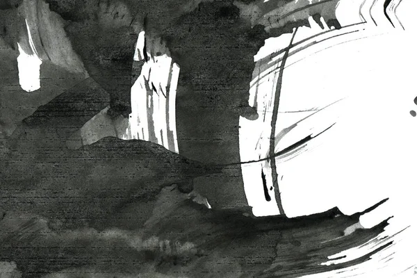 Soyut mürekkep arkaplanı. Mermer tarzı. Beyaz kağıda siyah boya dokusu. Ağ ve oyun tasarımı için duvar kağıdı. Grunge çamur sanatı. Kalem suyunun makro resmi. Koyu Smear