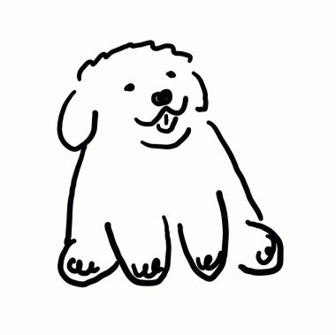 Şirin köpek oturuyor basit karalama, küçük köpek yavrusu