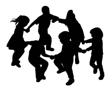 Çocuklar el ele bir çember oluşturuyorlar, çocuklar birlikte oynuyorlar.