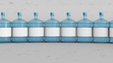 Su kutusu şişelerinin foto-gerçekçi 3D canlandırması markalaşma modelleri, ambalaj düzeni ve etiket sunumu için ideal.