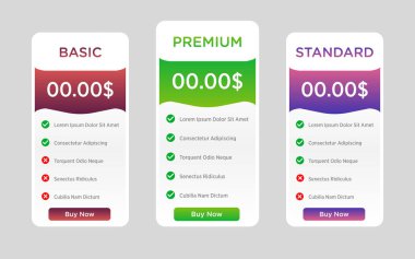 Web ve yazıcı kullanımı için modern fiyat tablosu bilgili vektör şablonu, SaaS, girişimler ve pazarlama projeleri için idealdir.
