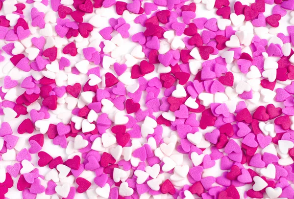 Corações cor de rosa e branco. Fundo de férias, vista superior. — Fotografia de Stock