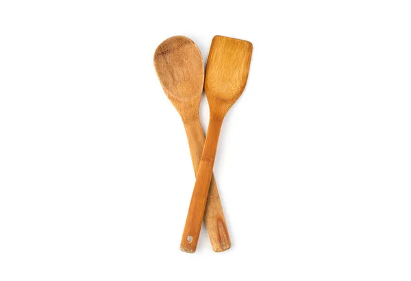 Natural wooden cooking spatulas on a white background. — Stock Photo, Image
