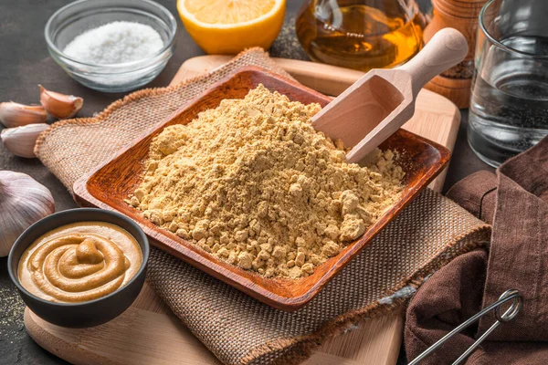 Ingredients Making Mustard Mustard Powder Water Spices Ready Made Mustard — Stock Photo, Image