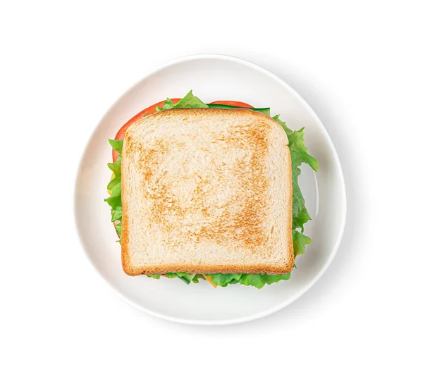 Sandwich with vegetables, cheese and turkey on a white plate. — Stock Photo, Image