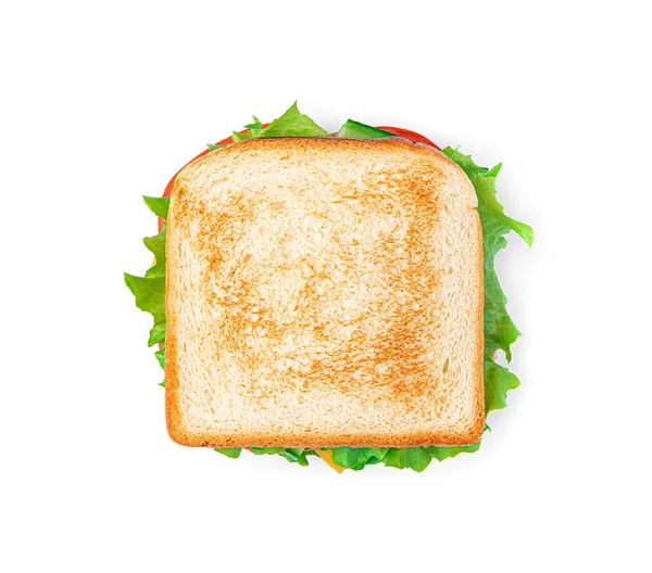 Sandwich with vegetables, cheese and turkey on a white background. — Stock Photo, Image