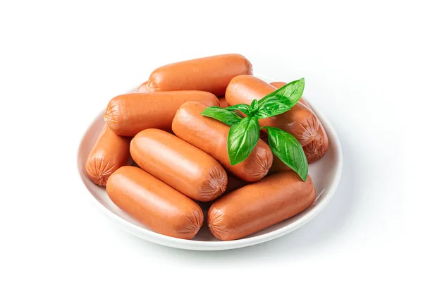 Raw Sausages Basil White Background Side View Semi Finished Products — Stock Photo, Image